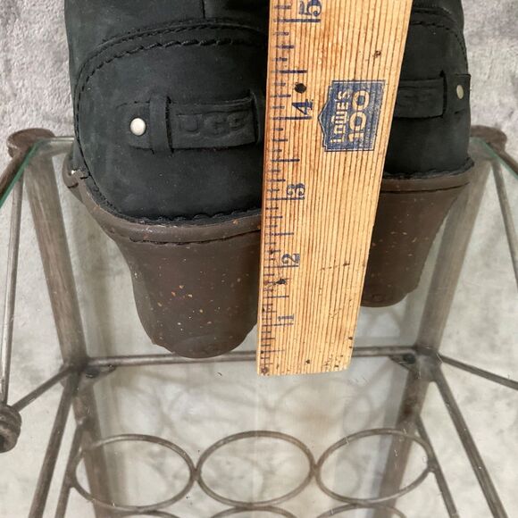 Ugg Skyfall Boots Women's Size 6 black gray leather wool  /sock Buckle wedge - Picture 8 of 13